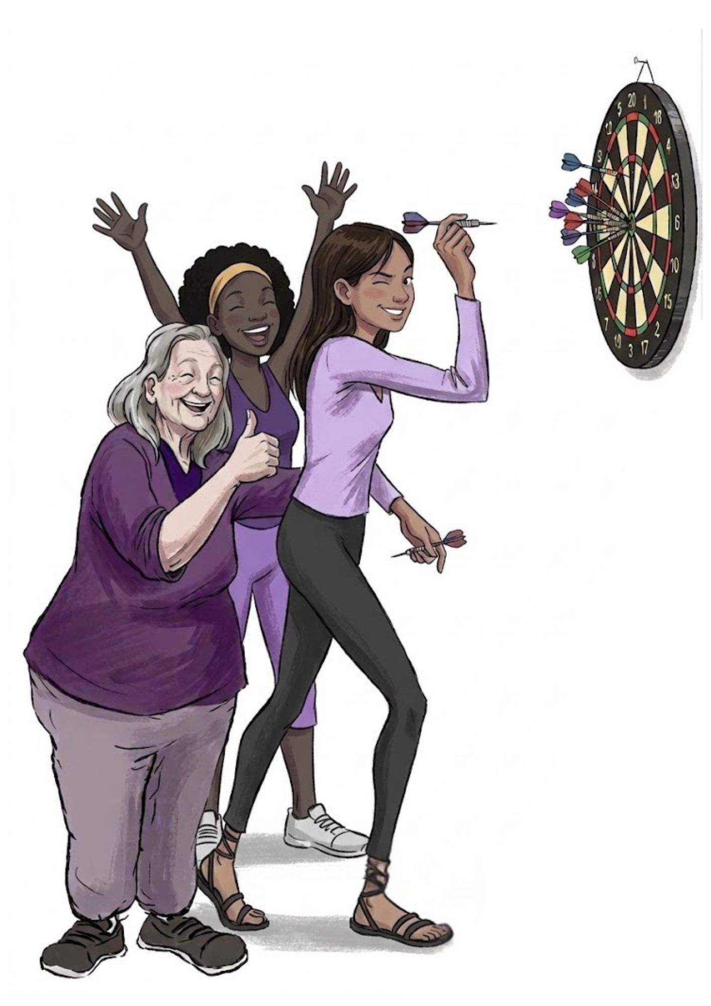 Mujeres del logo jugando a los dardos